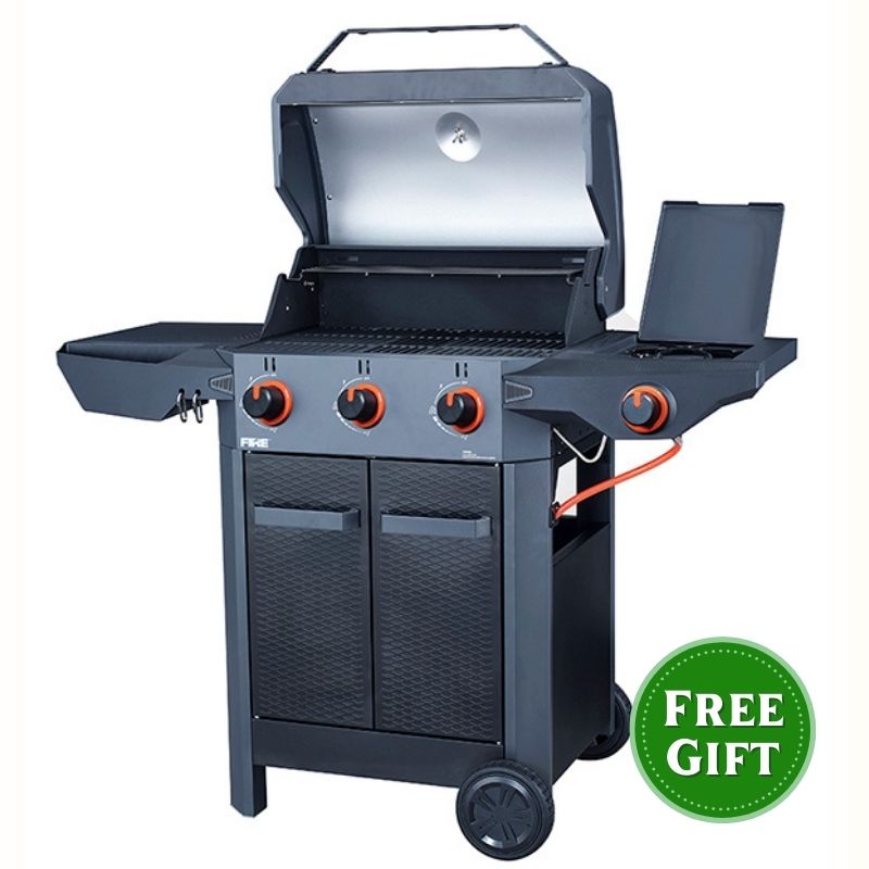 Halmo 3 Burner Family Gas Barbecue with Side Burner Graphite