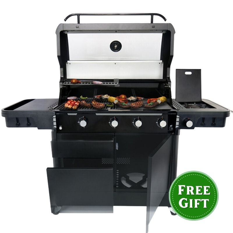 Halmo 4 Burner Premium Gas Barbecue with Side Burner Black EvergreenChef